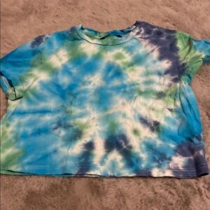 Cropped Tie-Dye T-Shirt - Blue and Green